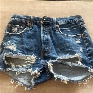 Levi’s Distressed Dark Wash Denim Shorts